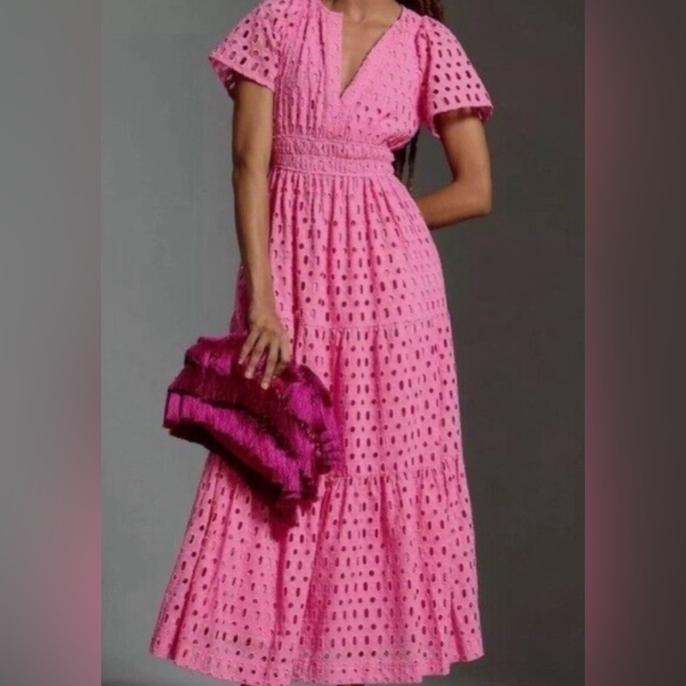 Anthropologie Eyelet Somerset Dress, Pink size L